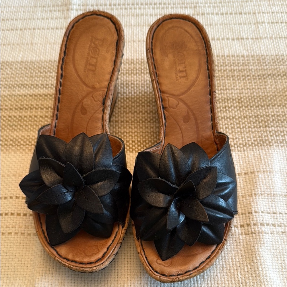 Born Black and Brown Sandals with Bow Detail